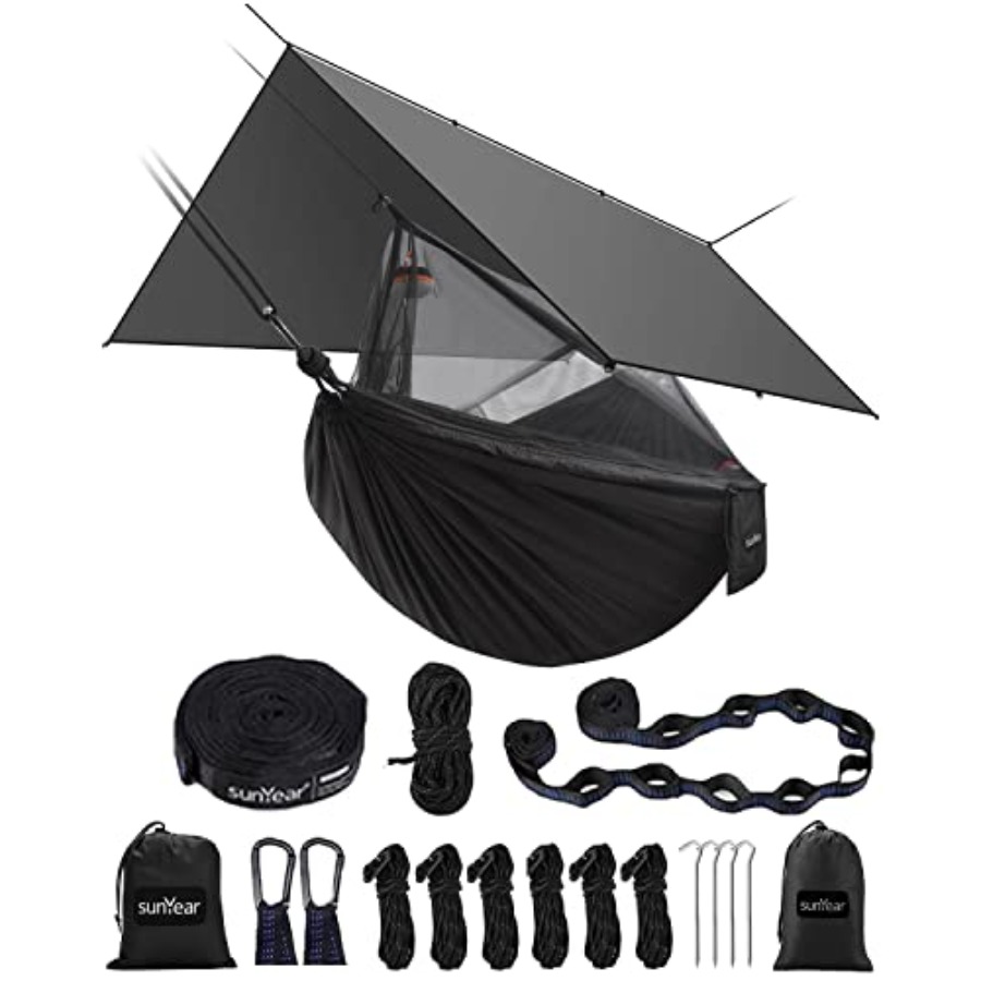Hammock Rain Tarp - Draagbare campinghangmat met regenzeil en net