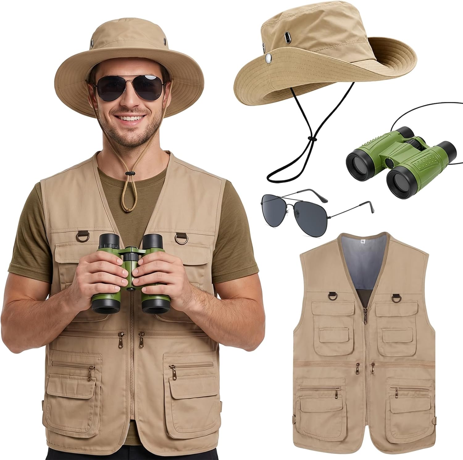 Zoo Outdoor Adventure Set - 4-delige safari-kostuumset voor heren, outdoor-avontuuroutfit met